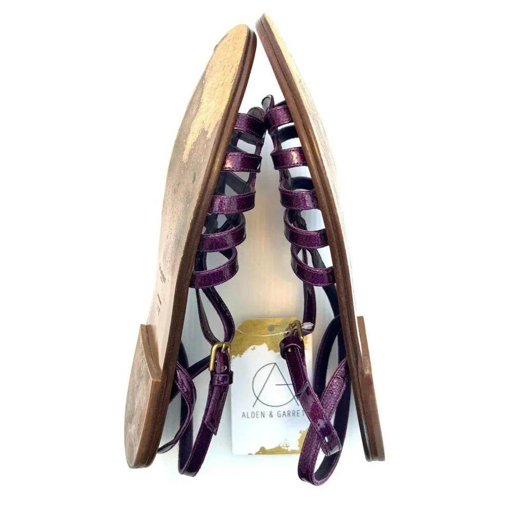 YSL Purple Pebbled Leather Strappy Sandals, Size 7.5 (IUT) 37.5 (IT) - Picture 8 of 11